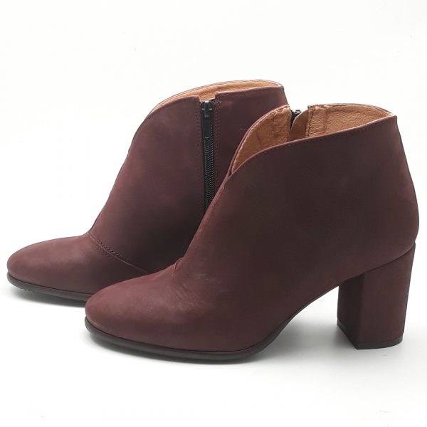 Botine dama din piele naturala nabuc bordo - imagine 4