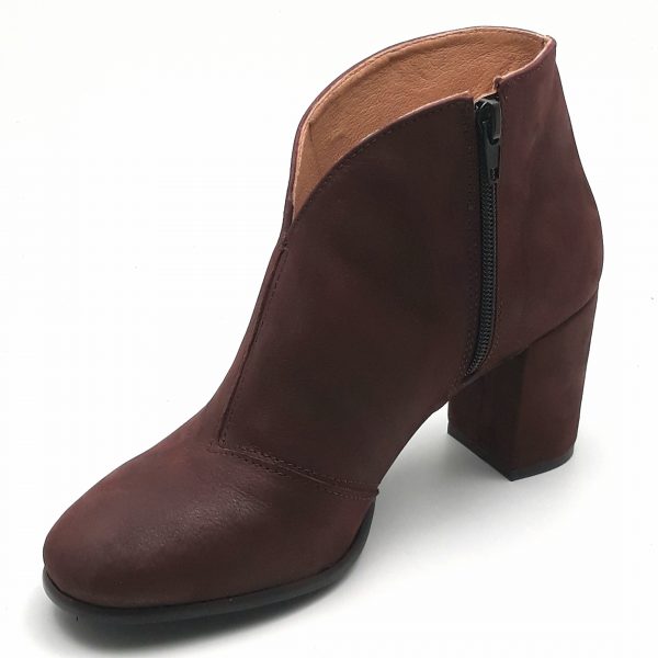 Botine dama din piele naturala nabuc bordo - imagine 3