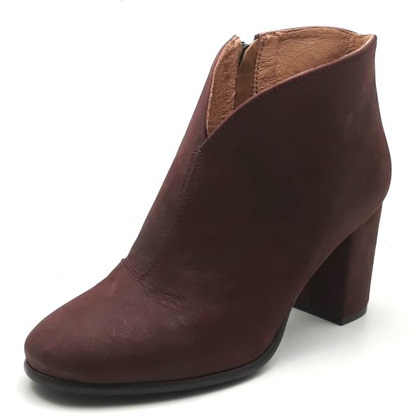 Botine dama din piele naturala nabuc bordo - imagine 2