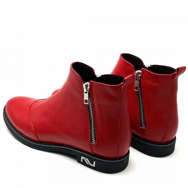 Ghete dama piele naturala bizonata rosie - imagine 4