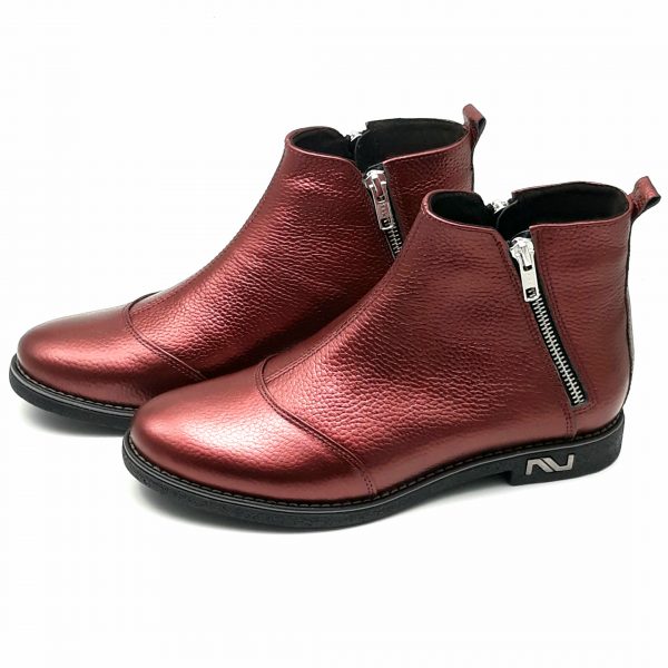 Ghete dama piele naturala bizonata bordo - imagine 2