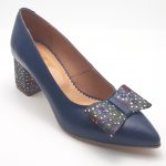 Pantofi dama din piele naturala albastra cu fundita