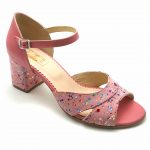 Sandale din piele naturala roz cu imprimeu