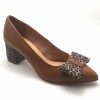 Pantofi dama din piele naturala maro cu fundita