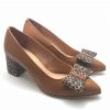 Pantofi dama din piele naturala maro cu fundita - imagine 3