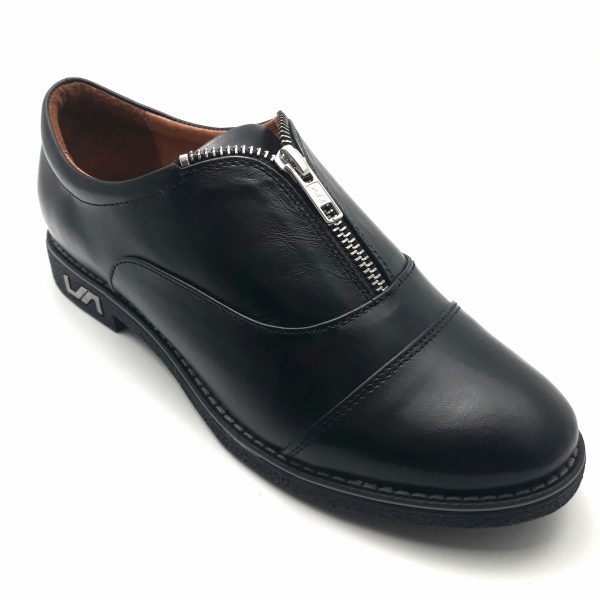 Pantofi dama cu fermoar din piele naturala neagra