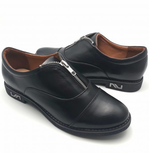 Pantofi dama cu fermoar din piele naturala neagra - imagine 3