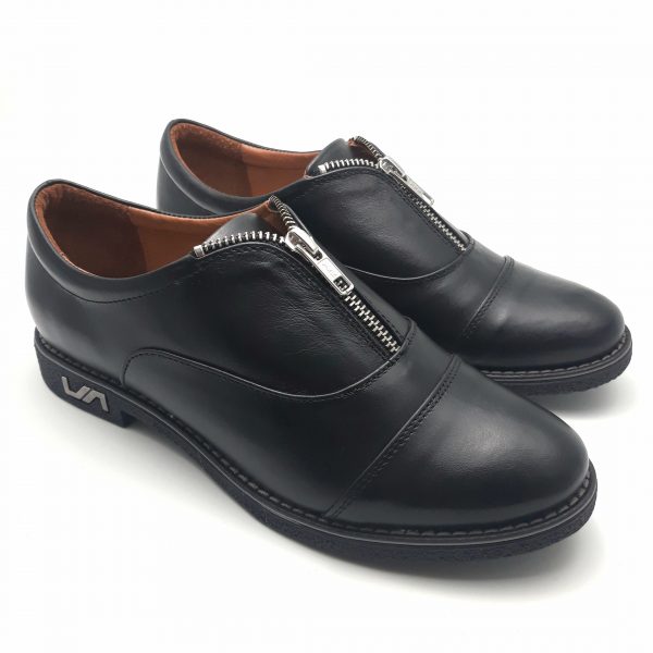 Pantofi dama cu fermoar din piele naturala neagra - imagine 2