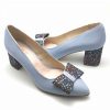Pantofi dama din piele naturala bleu cu fundita - imagine 2