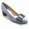 Pantofi dama din piele naturala bleu cu fundita