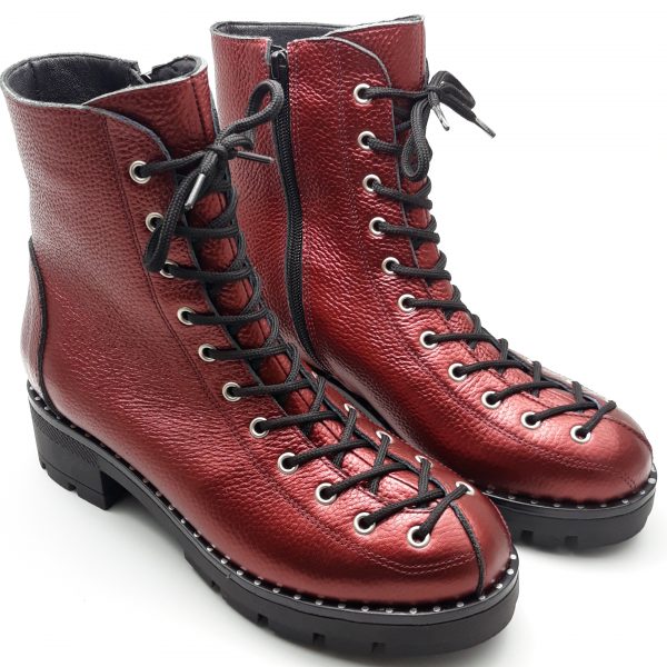 Ghete dama din piele naturala bizonata bordo - imagine 3