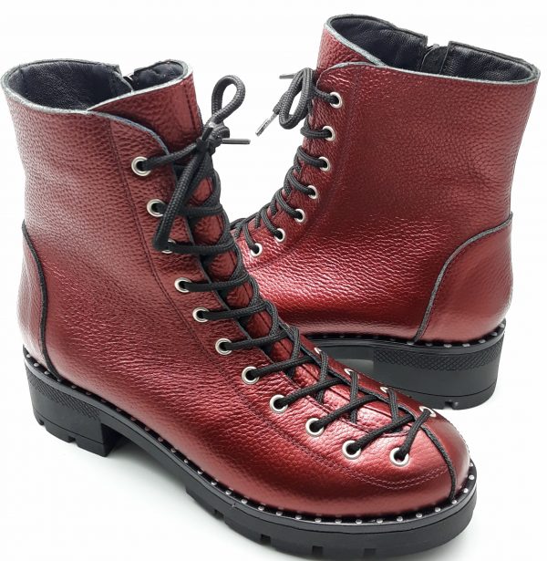Ghete dama din piele naturala bizonata bordo - imagine 2
