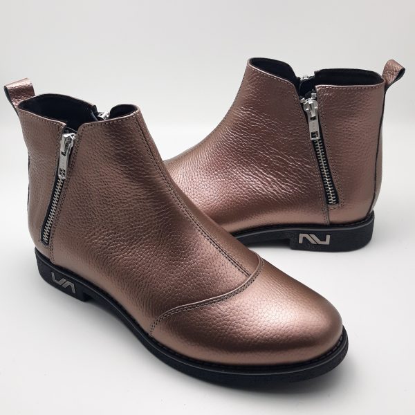 Ghete dama piele naturala bizonata rose gold - imagine 2