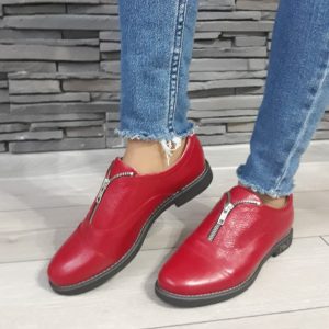 Pantofi dama cu fermoar  fata piele bizonata