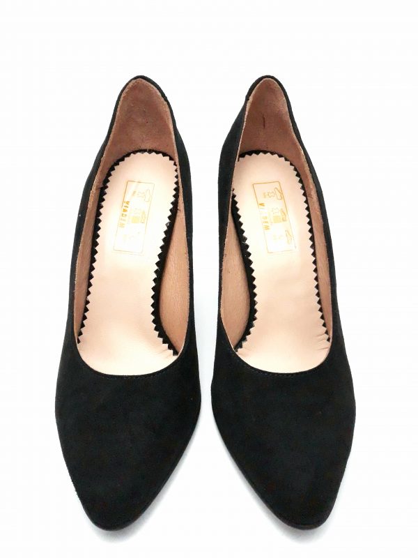Pantofi dama stiletto din piele intoarsa neagra - imagine 3