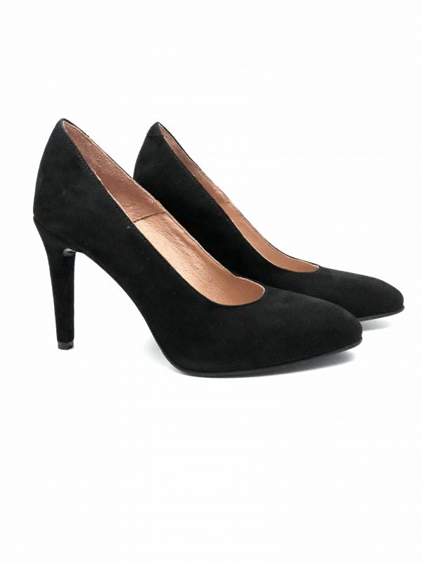 Pantofi dama stiletto din piele intoarsa neagra - imagine 2