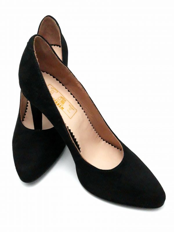 Pantofi dama stiletto din piele intoarsa neagra