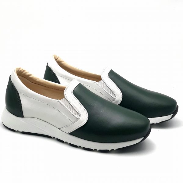 Pantofi dama sport din piele verde si alba - imagine 4