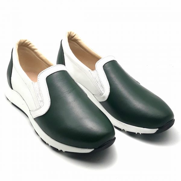 Pantofi dama sport din piele verde si alba - imagine 2