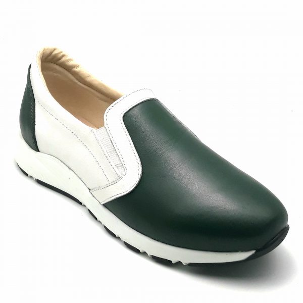 Pantofi dama sport din piele verde si alba