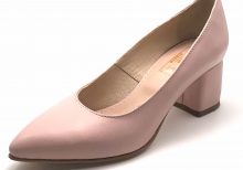 Pantofi cu toc gros din piele naturala roz pal