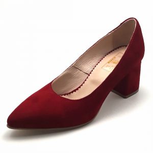 Pantofi cu toc gros din piele intoarsa rosie