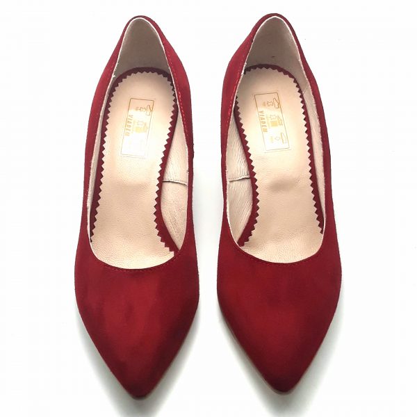 Pantofi cu toc gros din piele intoarsa rosie - imagine 3