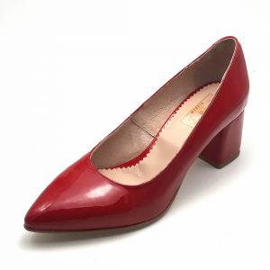 Pantofi cu toc gros din piele naturala lacuita rosie