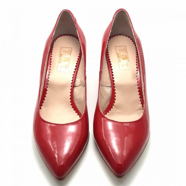 Pantofi cu toc gros din piele naturala lacuita rosie - imagine 3