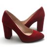 Pantofi cu toc gros din piele naturala intoarsa rosie - imagine 3