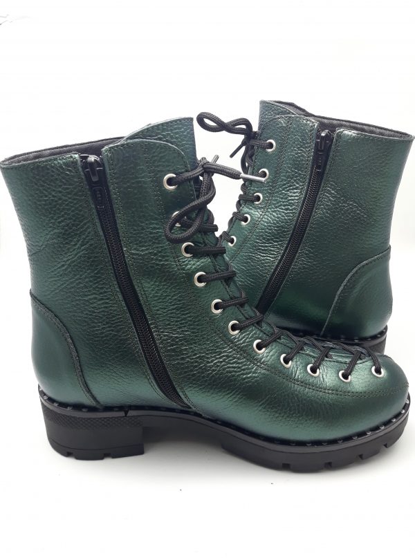 Ghete dama din piele naturala bizonata verde - imagine 4