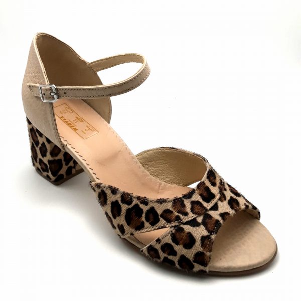 Sandale din piele naturala bej si animal print