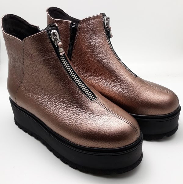 Ghete dama din piele naturala bizonata rose gold - imagine 4