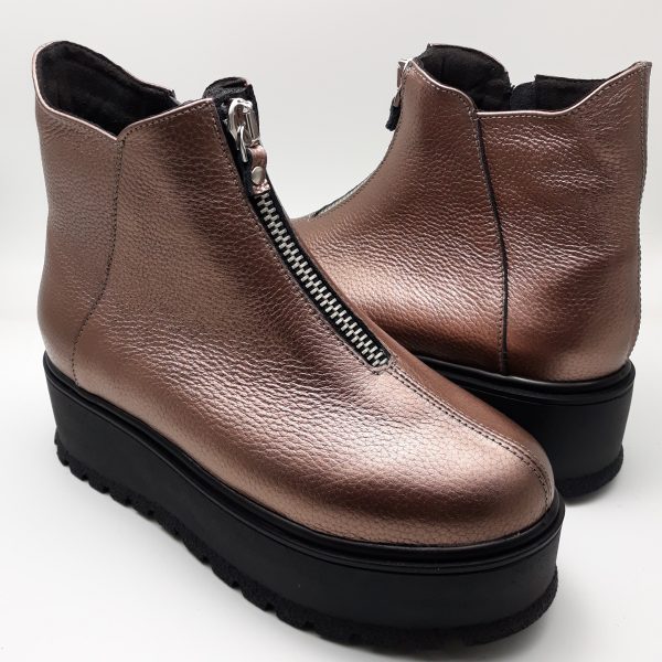 Ghete dama din piele naturala bizonata rose gold - imagine 3