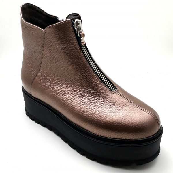 Ghete dama din piele naturala bizonata rose gold