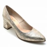 Pantofi cu toc gros din piele naturala aurie