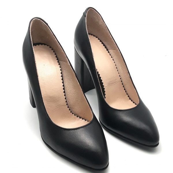 Pantofi cu toc gros din piele naturala neagra - imagine 3
