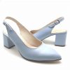 Pantofi decupati cu toc gros din piele naturala bleu - imagine 2