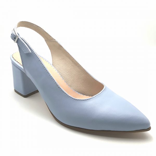 Pantofi decupati cu toc gros din piele naturala bleu