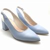 Pantofi decupati cu toc gros din piele naturala bleu - imagine 3