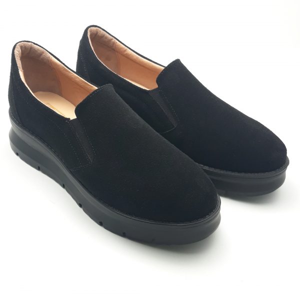 Pantofi dama cu elastic din piele naturala intoarsa neagra - imagine 2
