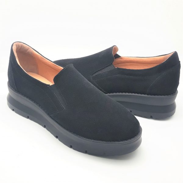 Pantofi dama cu elastic din piele naturala intoarsa neagra - imagine 3