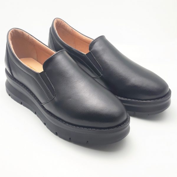 Pantofi dama cu elastic din piele naturala neagra - imagine 2