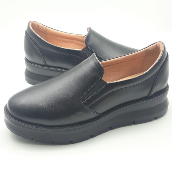 Pantofi dama cu elastic din piele naturala neagra - imagine 4