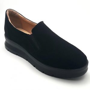 Pantofi dama cu elastic din piele naturala intoarsa neagra