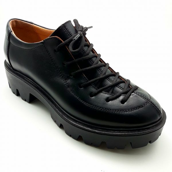 Pantofi dama cu siret din piele naturala neagra