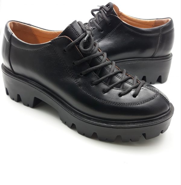 Pantofi dama cu siret din piele naturala neagra - imagine 2