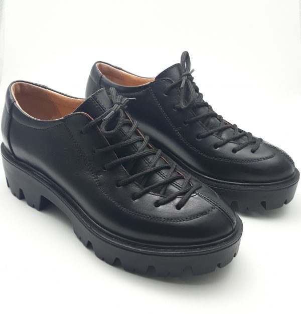 Pantofi dama cu siret din piele naturala neagra - imagine 3