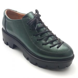 Pantofi dama cu siret din piele naturala bizonata verde