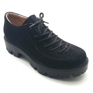 Pantofi dama cu siret din piele naturala intoarsa neagra
